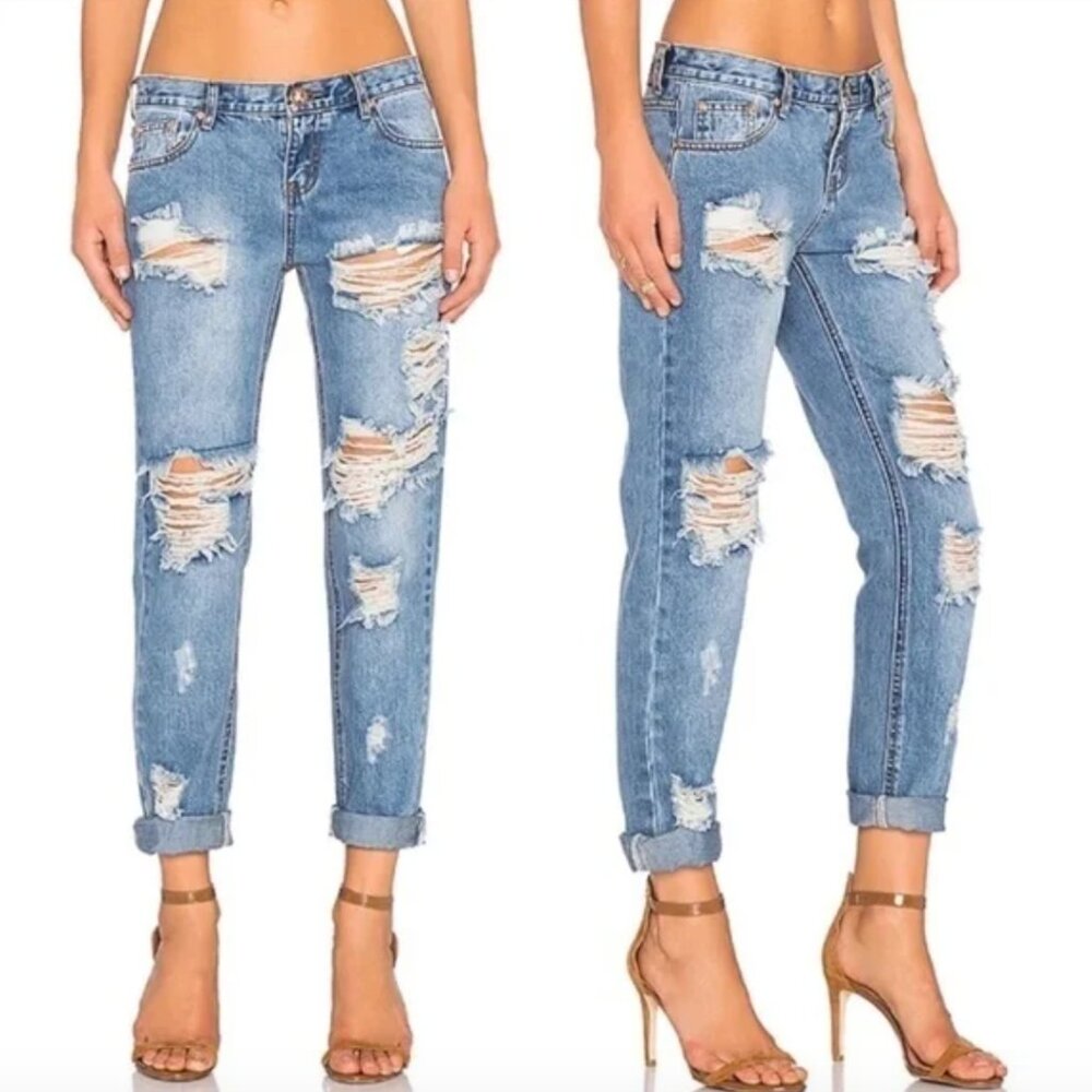 ONE TEASPOON Awesome Baggies Distressed Low Rise Jeans Size 25